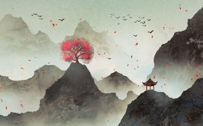 复古中国风手绘风景山水插画背景设计,插画/手绘图,插画/手绘图库,插画/手绘图下载,插画/手绘